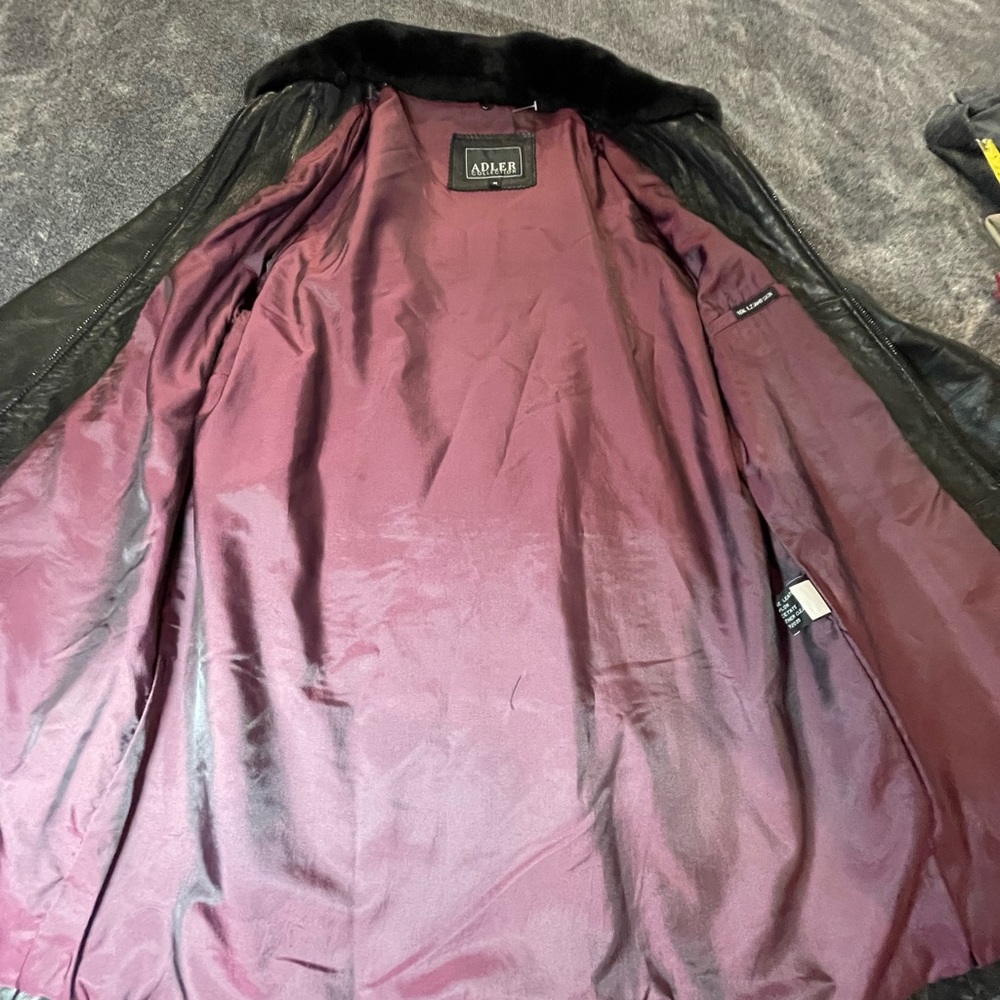 Adler Collection Genuine Lambskin Leather Jacket Belted Coat Black Size Medium - Picture 14 of 16